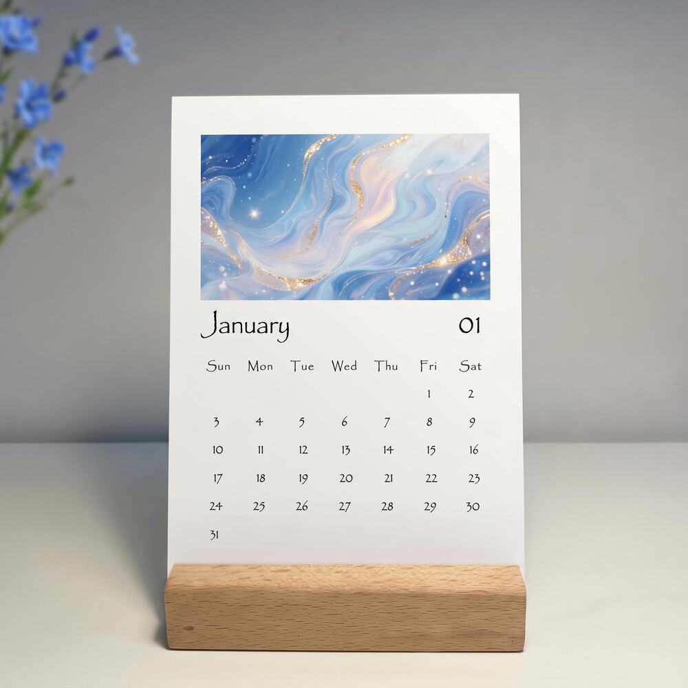 2027 Celestial Marble Desk Calendar, 12 Month Cards, Colorful Abstract Art Gift,